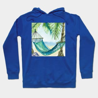 Tropical Beach Hammock Watercolor Hoodie